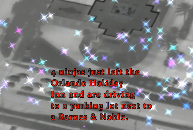 Ninja crew drive is being tracked from the Holiday Inn where they were staying to the Barnes & Noble Bookstore and then onto their final target destination on Kilgore Street in the very upscale neighborhood of Doctor Phillips. 2014 Naples Ninja News. All rights reserved.