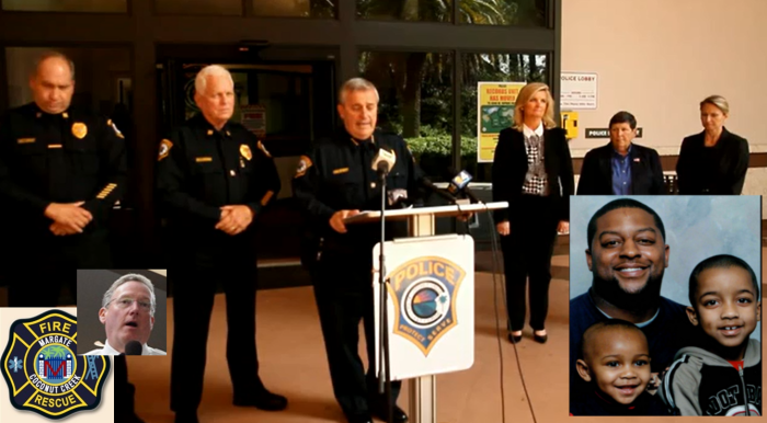 March 5 2015 was the one and only news conference held by Coconut Creek Police Chief Michael Mann regarding the death of Calvon Reid [inset with his 2 sons] at the hands of Coconut Creek Police the night of Feb 22.  6 days later, March 11, Mann was forced to resign as several eyewitnesses to Calvon Reid's attack, at the hands of Coconut Creek police, provided very different testimony of what actually happened to Calvon Reid that night. 12 days passed and citizens and the local media were still kept in the dark after Mann invoked HIPAA statutes and "ongoing investigation" as the reasons he could not disclose any details of Calvon Reid's death. On April 29 Margate Coconut Creek Fire Chief Franklin Edwards tendered his resignation as well. The actions of Chief Edward's Margate Coconut Creek EMT personnel handling of Calvon Reid's requests for assistance is also under investigation. 2015 Naples Ninja News. All rights reserved.