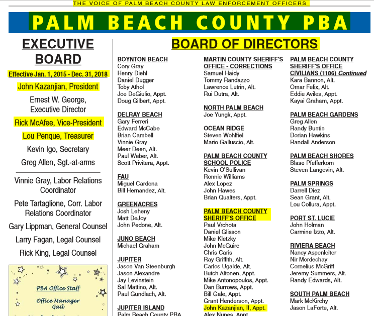John Kazanjian the Palm Beach County police union head is good friends with John O. Born their "brother" which is good to know. Certainly there are no conflicts of interests whatsoever are there? LOL! These CORRUPT people are arrogant and rotten to the core and MISTAKE everyone for being dumb as doorknobs. 2015 Naples Ninja News. All rights reserved.
